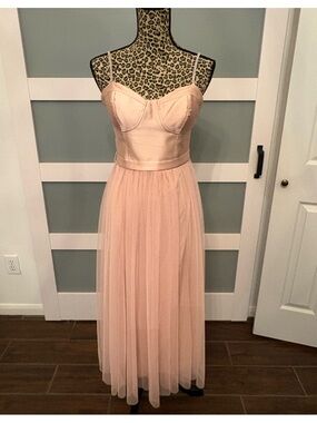 City Studio Blush Pink Tulle Tea Length Dress w/Rhinestone Straps